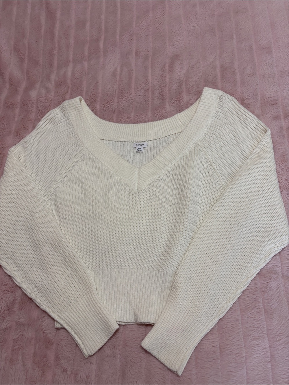Garage Cream V-Neck Knit Sweater